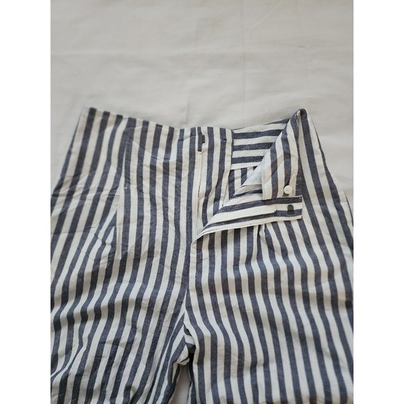 ZARA Women's Blue White Striped Wide Leg Pleated Cropped Pants Size Large - Picture 8 of 16